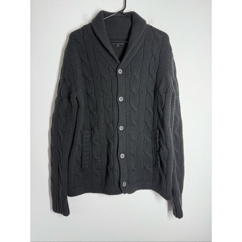 Express Design Studio Cable Knit Shawl Collar Wool Blend Cardigan Black Sz L